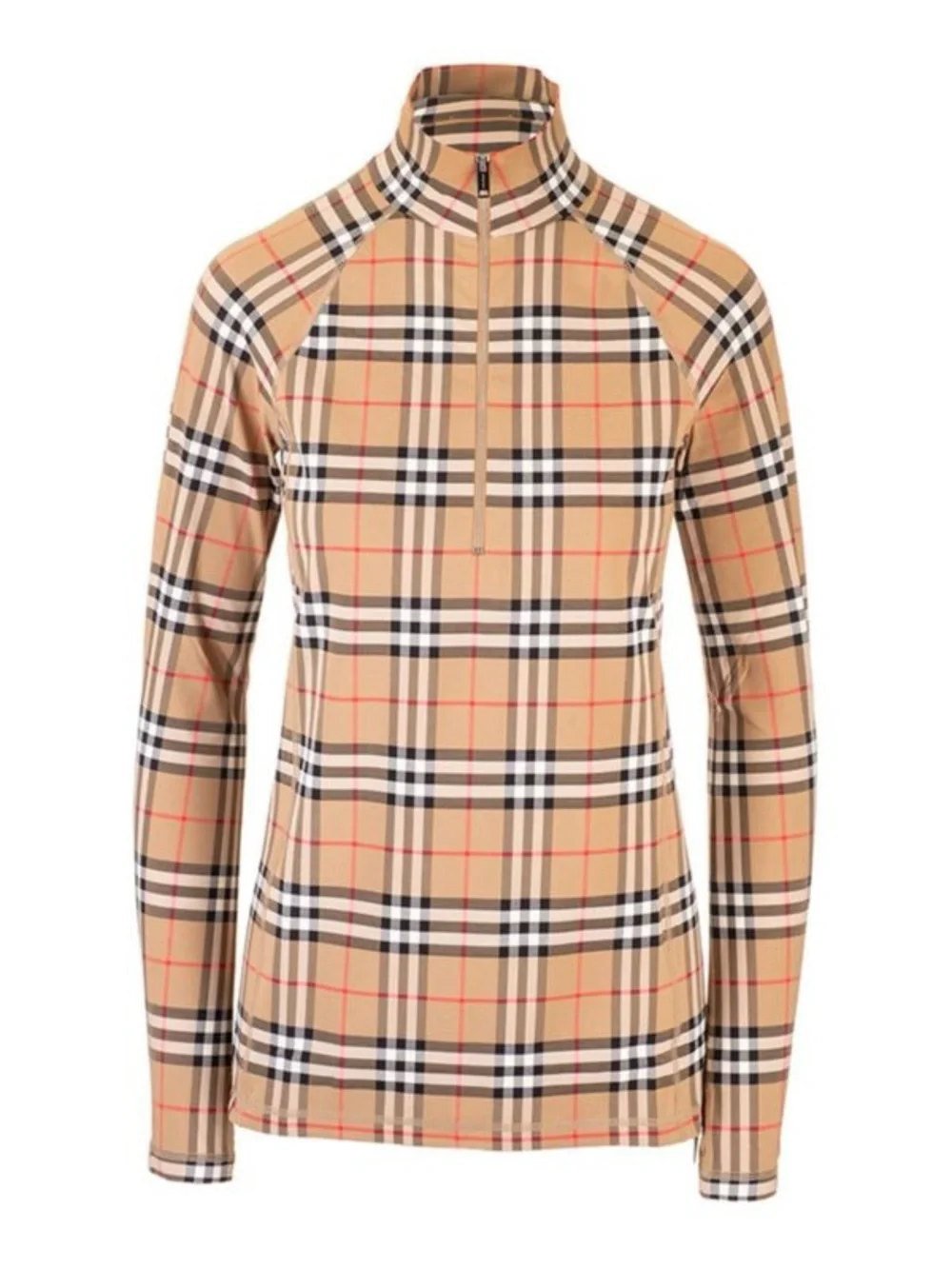 Burberry Beige Vintage Check Zip Neck Top